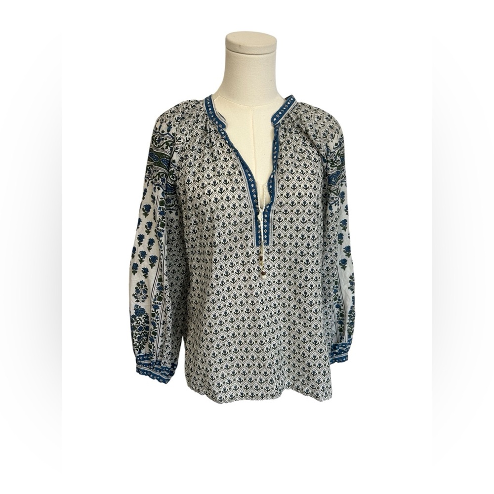Emerson Fry India Collection Blouse Womens Floral Organic Cotton Boho Top Size M